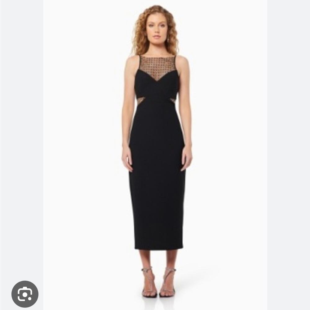 elliatt catherine black embellished neckline cut out midi LBD dress size small